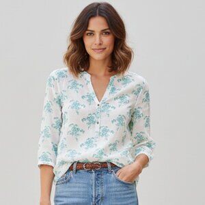 Scotch & Soda Women's Floral Blouse 3/4 length sleeve Button front Cream Size XS